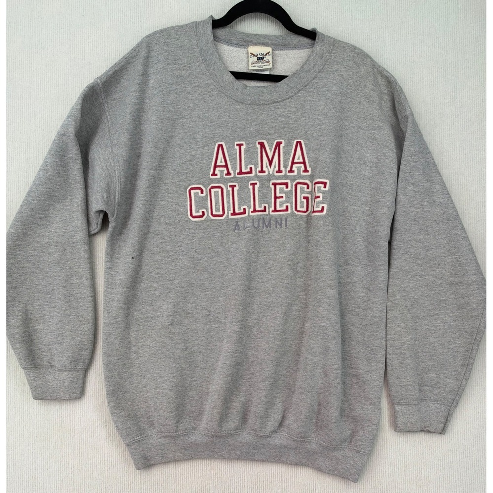 Vintage Alma College Alumni Sweatshirt Oarsman 913 Gray Crewneck Size L USA0496